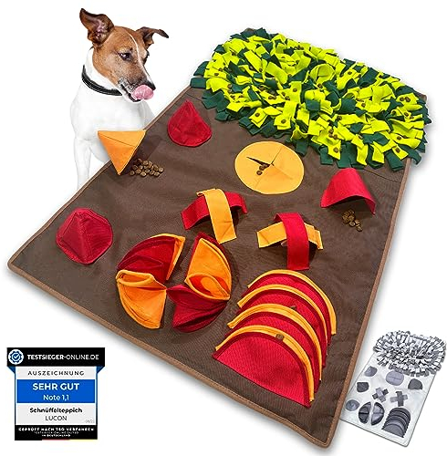 LUCON Schnüffelteppich für Hunde & Katzen 11 spannende Elemente mit PAWerful3 Robustes Intelligenzspielzeug XXL 100x60cm Spielzeug für alle Rassen Geschenkidee bunt