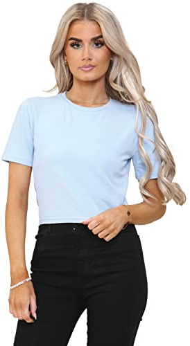 989Zé ENZO Womens Short Sleeve Crop Top Round Neck T-Shirt Fashion Tee EZLTS593 Tshirt Sky Blue M