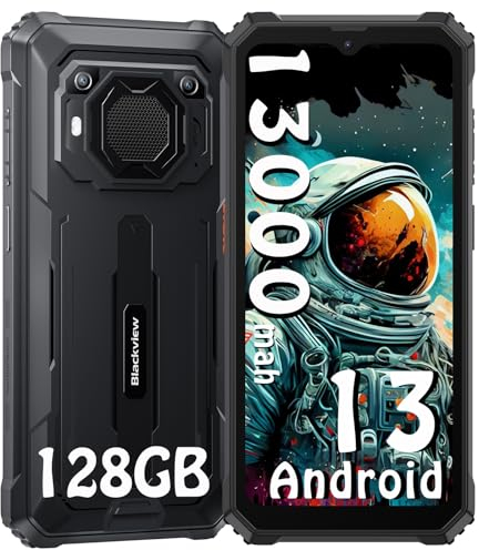 Blackview BV6200 Pro(8GB+128GB) Outdoor Handy Ohne Vertrag, Android 13 Outdoor smartphone mit 13000mAh Akku, Helio P35 2.3Ghz Octa Core, 13MP+8MP 6.56 HD+ Baustellenhandy, Dual 4G 98DB Lautsprecher
