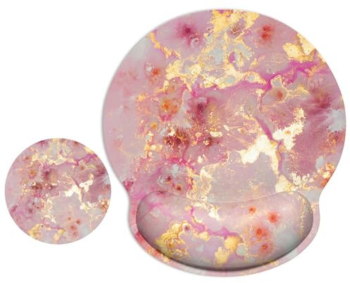 ITNRSIIET Ergonomic Mouse Pad with Wrist Support Wrist Rest Smooth Surface Non-Slip Rubber Base Comfortable Office Supplies Pain Relief, 9.8 x 9.1 inches, Pink Gold Abstract