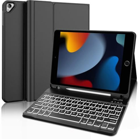 IVEOPPE Tastiera iPad 9 Generazione, Tastiera iPad 10.2, Custodia Tastiera Layout Italiano Retroilluminata Rimovibile Bluetooth per iPad 8, iPad 7, iPad Pro 10.5, iPad Air 3, Nero