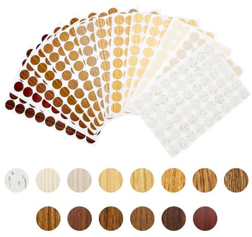 ZYKORT 756 Pièces Cache Vis Autocollants pour Meubles - 14 Feuilles Auto-adhésif, 21MM Texture du Bois - pour Trous de Vis en Bois, Armoire