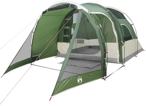 vidaXL Tunnelzelt 4 Personen, Campingzelt mit Steckverbindungssystem, Wasserdicht Familienzelt mit E-Anschluss, Gruppenzelt, Grün 185T Polyester