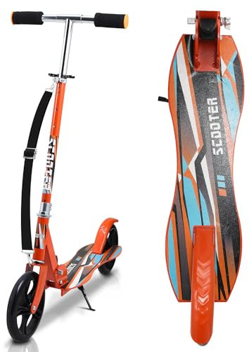 Fiqops Roller Kinder Scooter, 2 Räder Kickscooter 3 Höhenverstellbare Kinderroller.205mm Big Wheel mit Tragegurt,bis 100kg für Jungen Mädchen Kinder ab 5 Jahre, Orange