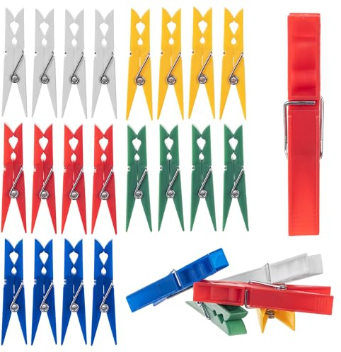 KADAX Wäscheklammern, 20x Klammern aus robusten Kunststoff, Bunte Sockenklammern, Windfeste Klammern für Innen und Außenbereich (Bunt/Rechteckig)