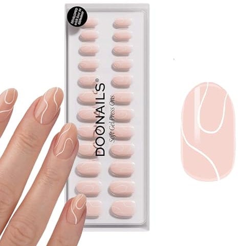 DOONAILS Soft Gel Press On Nails 30er Set White Swirl abgerundete Form Round Beige Weiß Nägel zum Aufkleben Full Cover in Salonqualität Fake nails soft gel medium Natürliches & angenehmes Tragegefühl