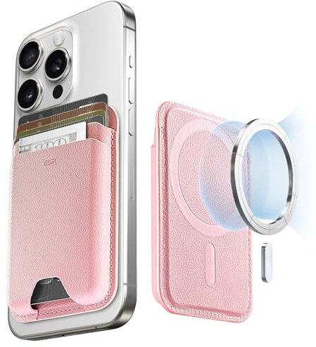 ESR for MagSafe Wallet, 5-Card Holder, iPhone Wallet with 3,200g Magnetic Strength, Vegan Leather, for iPhone 16/15/14/13/12 Series, Not 13/12 Mini, Pink