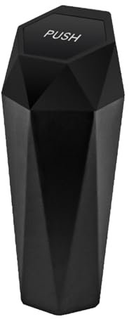 IUSOT Car Trash Can with Lid, Mini Car Bin, Diamond Design Small Automatic Portable Bin for Car, Leakproof Plastic Vehicle Trash Bin, Car Rubbish Bin (Black)