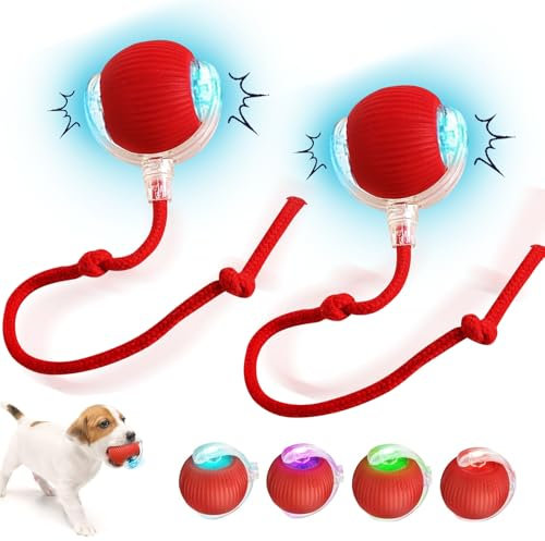2 Stück Interaktives Katzenspielzeug Katzenball mit LED-Licht 3 Arbeitsmodi Katzenspielzeug Elektrisch Katzenball Mit Schnur Und USB Aufladbar automatisches 360°