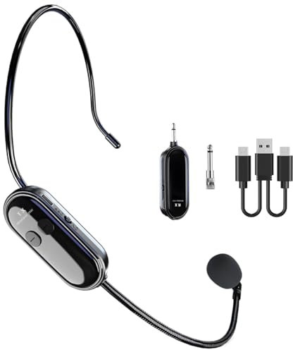 Microphone sans Fil,2.4GHz Wireless Microphone Transmission Sans Fil de 165 Pieds, Prise Jack 6,35mm et 3,5mm Casque Micro Rechargeable pour Haut-parleurs, Amplificateur Vocal, Système de Sonorisation