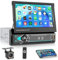 Rimoody Autoradio 1 Din avec Bluetooth Mains Libres iOS/Android Mirror Link 7 Pouces Écran Rétractable Autoradio avec Bluetooth FM Radio TF/USB/AUX/EQ/Type C Charge Commande au Volant Caméra de Recul