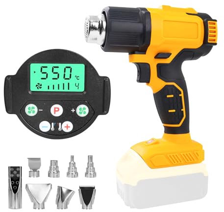 Cordless Heat Gun for Dewalt 20V Battery, Cordless Heat Hot Air Gun with LCD Display and 5 Nozzles, 50°C-550°C Variable Temperature Control for Shrinking PVC, Crafts