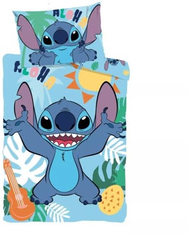 Disney Stitch 'Tropical Paradise' Reversible Cot Bedlinen Set 100 x 135 cm and Pillowcase 40 x 60 cm | 100% Cotton | Cot Bed