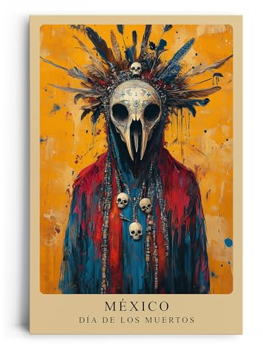 Paul Sinus Leinwandbild 80x120cm Día de los Muertos rituell mystisch kunstvolle Wandkunst kraftvoll faszinierend detailreich farbenfroh symbolisch