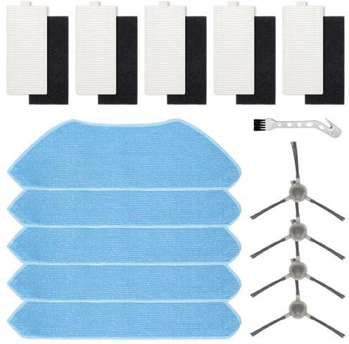 KimSin accessoires pour Lefant M1 pièces de rechange pour aspirateur robot, 5 filtres + 5 Chiffon nettoyage + 4 brosses latérales