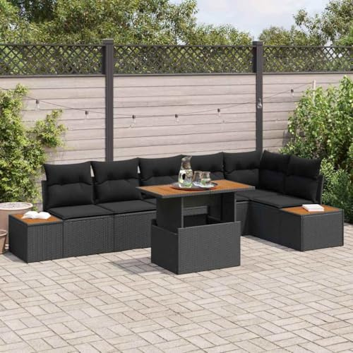 QJBSAVVA Poly Rattan Gartenmöbel Set 7-Teilig Schwarz Braun 100 x 55 x 73 cm mit Stauraum Outdoor Lounge Sofa Essgruppe Modernes Design Robust und Langlebig für Garten Terasse Balkon