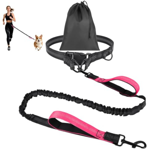 OFFCUP Hands Free Dog Lead with Pouch Adjustable Waist Belt and Dual-Handle
