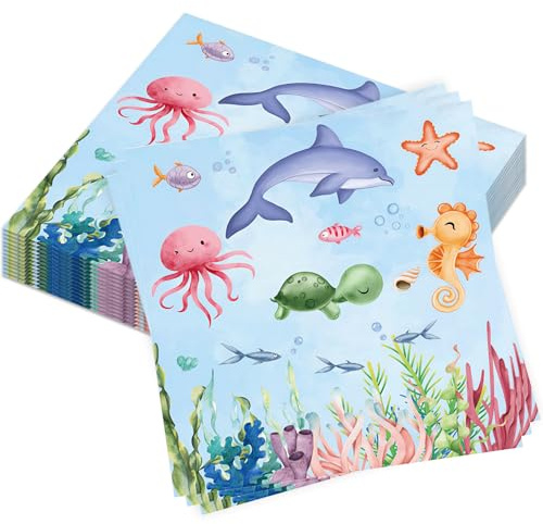 40 Stück Ozean Papier Servietten,33x33 cm Sommer Strand Party Servietten | Pool Papierservietten Sommer,Einmalige Servietten Sommer Ozean,Poolparty Servietten,für Sommer Ferien Party Artikel