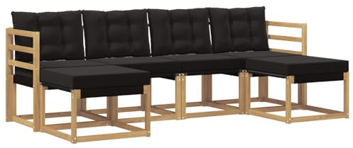 vidaXL Outdoor-Sofagarnitur mit Kissen 6 pcs Weiß und Schwarz, Garten Ecksofa, modernes Möbel für draußen, langlebige Liege, Coole Sitzgelegenheit auf der Terrasse