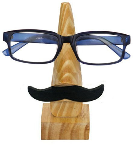 IndiaBigShop Brillenhalter aus Holz, Brillenhalter aus Kiefernholz, Schnurrbart, Spiegelhalter in Form Einer Nase, Ostertag, Muttertag, Karfreitag
