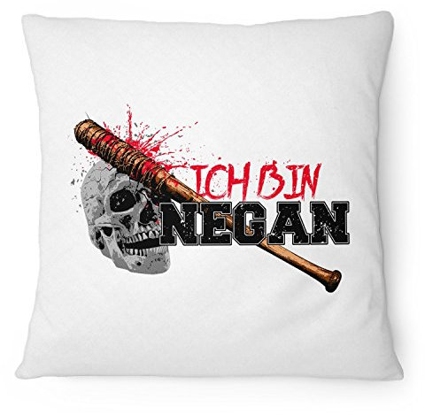 Fashionalarm Kissen Ich bin Negan - 40x40 cm mit Füllung | Geschenk Idee für Fans der Serie T-W-D | Dead Walking Lucille Saviors Baseballschläger, Farbe:weiß