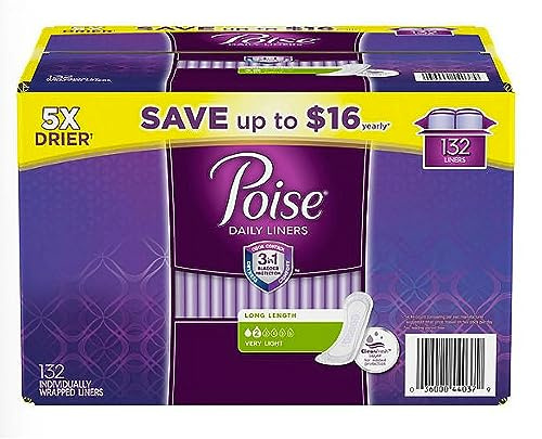 An item of Poise Very Light Absorbency Long Incontinence Panty Liners, 132 ct.-