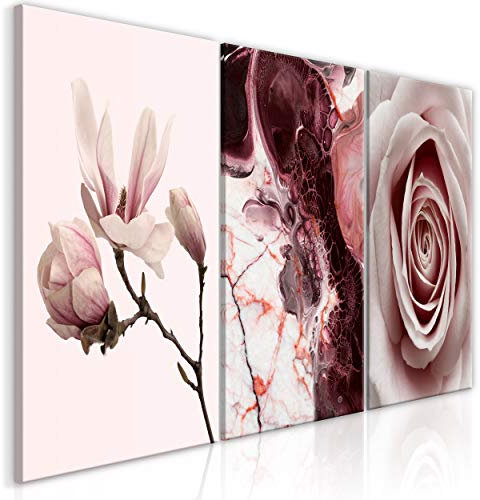 decomonkey Bilder Blumen 120x60 cm 3 Teilig Wandbild Groß Leinwandbild XXL Deko Wohnzimmer Schlafzimmer Büro Wanddeko Leinwand Pictures For Wall Poster Wall Painting Rose Magnolie Natur