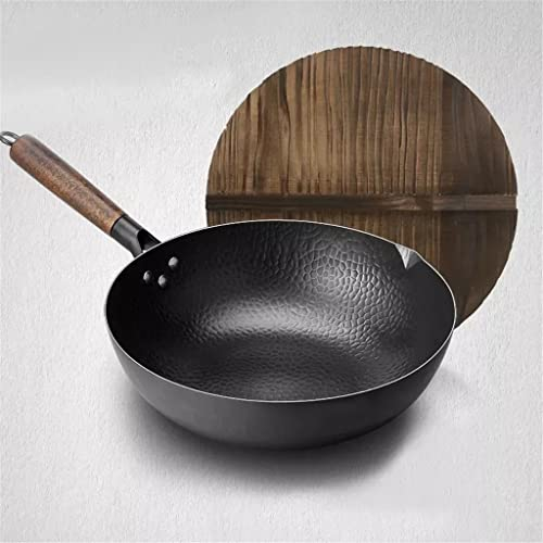 BONOCO Marmite en Fer sans revêtement en Fonte Utilisation générale pour cuisinière à gaz et à Induction Wok Chinois Casseroles Outils de Cuisine Wok Brûleur (Color : A Size : 32 cm) (Color : A)