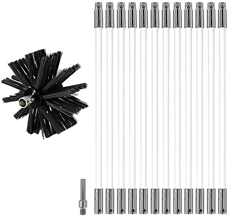 MOCNT Kaminbürste Stange Set Ofenrohrbürste Reinigungsbürste Schornsteinbürste Schornsteinfegerbesen Kaminbesen für Kamin Trockner mit 12 flexiblen Stangen 1 Bürstenkopf