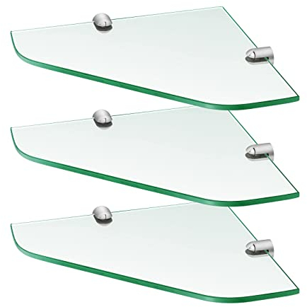 S'AFIELINA Glasregal Duschablage 6mm Glas Eckregal Hartglas Glasablage Dusche Glas Ablage für Badezimmer Dusche Ablage 23cm x 23cm (3 Stück)