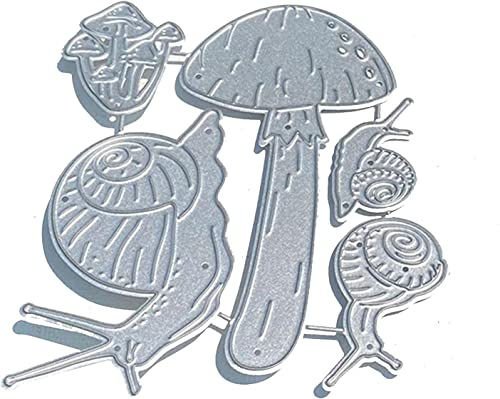 Gowxs Schnecken und Pilz-Stanzformen für Kartenherstellung, DIY Scrapbooking, Fotoalbum - Dekorative Prägepapier-Schablone, Vorlage + Niedliche Brosche