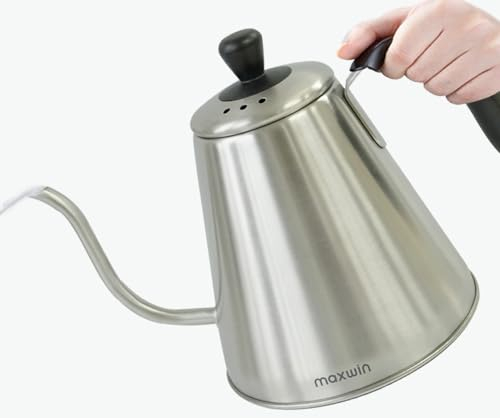 MAXWIN Wasserkessel Kaffee Schwanenhals Induktion,Edelstahl Tee Wasserkocher Kaffeekanne 1L für Camping Outdoor Reisen Kochfeld Schneller Braukessel(AS-97E)