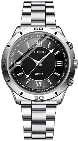 JewelryWe Herren Uhren Analog Quarz 30M Wasserdicht Armbanduhr Klassisch Römische Ziffern Edelstahl Armband Partner Freundschaft Uhr mit Leuchtend Zeiger und Uhrenwerkzeug Schwarz