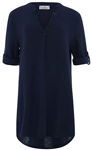 Zwillingsherz Musselin Longbluse aus 100% Baumwolle mit V-Ausschnitt–Hochwertige Tunika für Damen Mädchen-Sommerbluse Freizeitkleid Strandkleid-Locker luftig perfekt für Frühling Sommer, Navy, 36-42