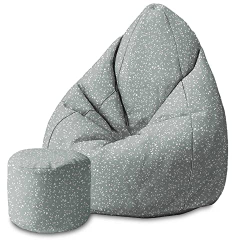 DreamRoots Bean Bag 80x80x120cm - Sitzsack mit Lehne und Hocker und Bezug - Sitzkissen Boden - Chill Bubibag - Sitzsack mit Füllung - Erwachsene mit Füllung M-Lichtblum1