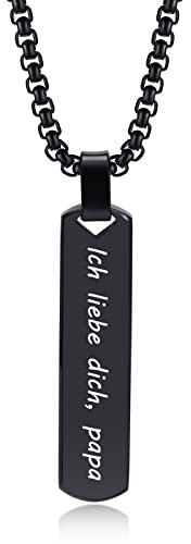 TempBeau Halsktte Herren Personalisiertes Papa : Gravur Halskettes Männer Schwarz mit 60cm Ketten Edelsathl Schmuck Geschenk Geburtstagsgeschenk Vatertagsgeschenk für Dad