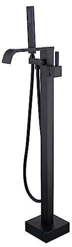 Freistehende Badewanne Armatur Standarmatur Wannenarmatur Mit Heißem Und Kaltem Wasserfall Und Handbrause,Schwarz