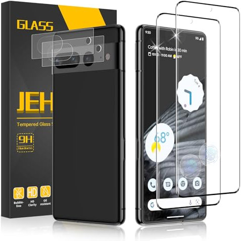 JEHOO für Panzerglas Schutzfolie für Google Pixel 7 Pro, [2+2 Stück] Gehärtetes Glas und Kameraschutz, Blasenfreie HD Vollständige Abdeckung Fingerabdruck-ID Unterstützen 9H Härte