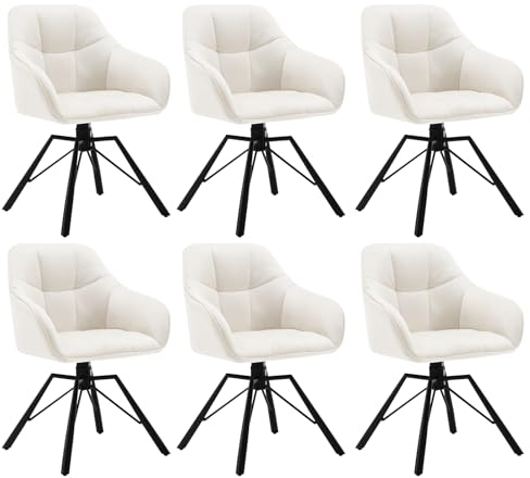 WOLTU Esszimmerstühle drehbar 6er Set, für Esszimmer Wohnzimmer, Bequeme Küchenstühle gepolstert mit Armlehnen Rückenlehne, mit Samtbezug, Creme