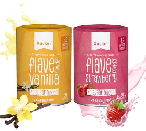 XUCKER Flave Powder Set 2x 120g - Vanille & Erdbeer Flavour Pulver für natürlichen Genuss ohne Zucker, Aspartam & Sucralose I Geschmackspulver zum Aromatisieren von Speisen und Getränken