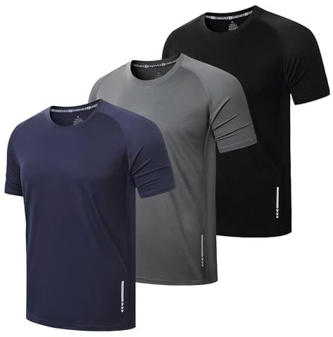 ZENGVEE 3 Pack Gym Shirts Men Quick Dry Short Sleeve Sport T-Shirts Breathable Moisture Wicking Athletic Running Tops Mens Workout Tops(0426-Black Grey Navy-2XL)