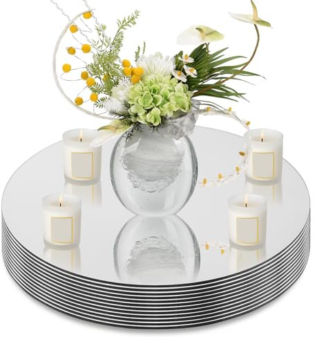Cheardia Juego de 12 platos redondos de espejo para velas, centros de mesa de espejo de 12 pulgadas para mesas, bandejas de espejo de vidrio circular, azulejos de espejo de 1.7 mm de grosor para