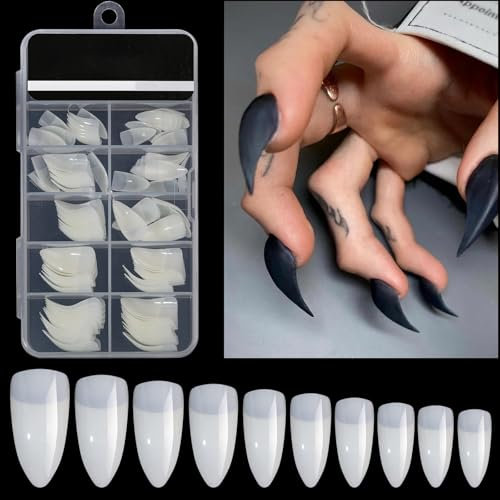 Curved Stiletto Nail Tips, 120pcs Eagle Claw Curved Fake Nail Tips Natural Color Half Cover False Nail Extension 3D Eagle Claw Press on Nails, Raptor Sharp Fake Nails Cosplay Claws