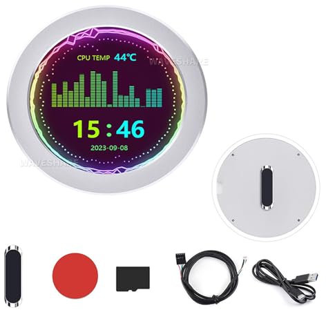 Pantalla LCD redonda de 2,8 pulgadas, CPU/GPU Cooler IPS Panel 480 × 480 Resolution Water Cooler Screen Real Time Display Various Data Monitoring Type-C One-Cable CNC Metal Case Silver
