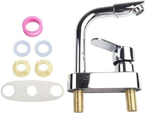 Hasaller Robinet de salle de bain à double trou - Poignée unique - Robinet mélangeur d'eau chaude et froide pour camping-car, hôtel, maison, salle de bain - Robinet contemporain à double trou rotatif