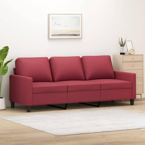 Willood 3 Sitzer Sofa Modern Couch Gästesofa fürs Wohnzimmer Schlafzimmer Gästezimmer Weinrot 180 cm Kunstleder