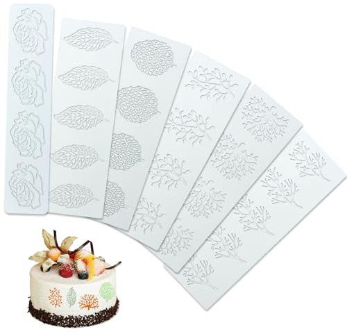 VEGCOO 6 Pièces Moule Forme Feuille, Moule Dentelle en Silicone, Silicone Tapis de Dentelle pour Chocolat, Fondant, Pâte à Sucre, Gâteau, Décoration D'assiette