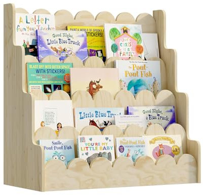 Bücherregal Kinder aus Kieferholz, Kinderregal mit 4 Ablage Montessori Regal stehend für Kinderzimmer, 80x38x80cm, (Natur-Welle)