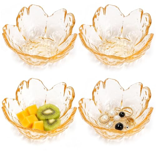 Fahibin 4 Piezas mini cuencos rosas para tabla de charcutería, Bandeja para Joyas con Forma de Flor, pequeños platos apilables de salsa de soja