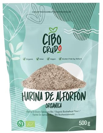 Harina de Trigo Sarraceno sin Gluten y Organica - 500g. Harina sin Gluten Panificable Ecologica. Harina Integral de Trigo Ecologico. Harina Panificadora para Hacer Pan. Para Recetas Dulces.